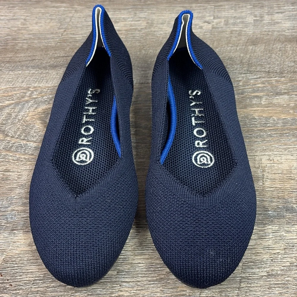 Rothy’s The Flat Navy Blue Knit Pointed Toe Flats Women’s US 6 Washable